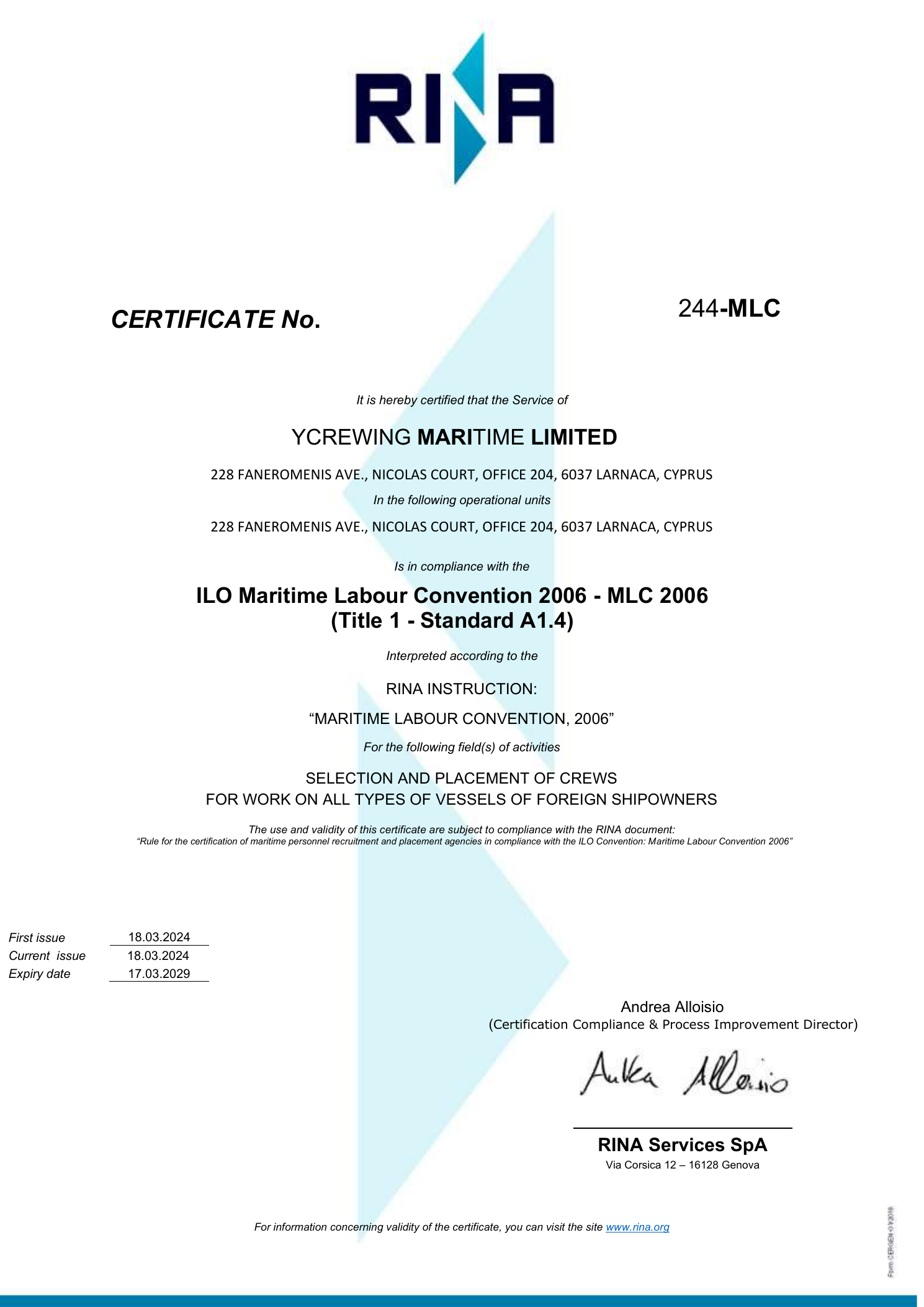 MLC 2006 certificate preview